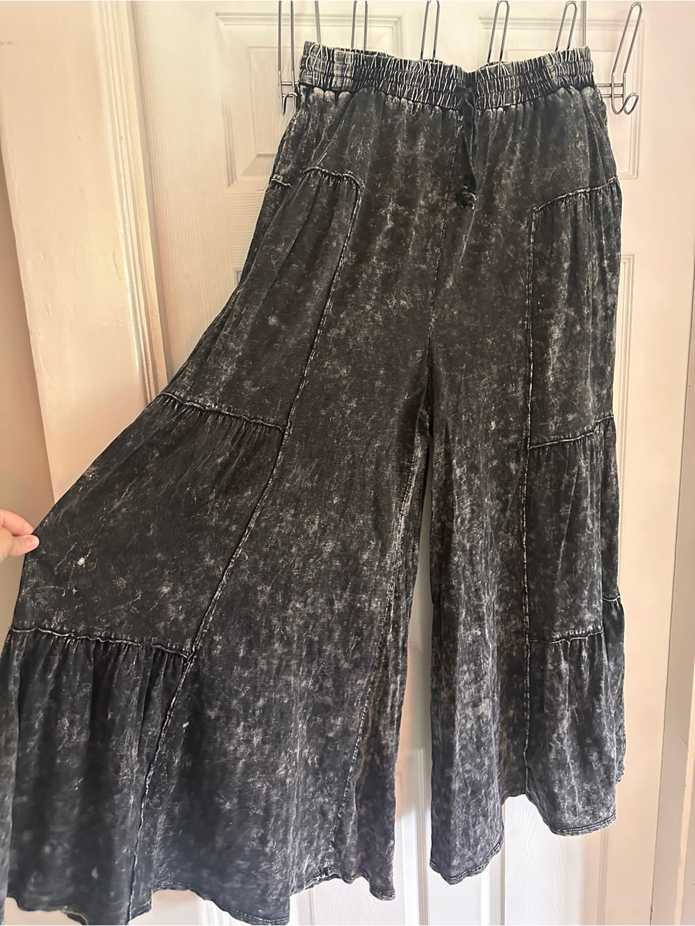 Oli & Hali Wide-Leg Mineral Washed Black Tiered Pants